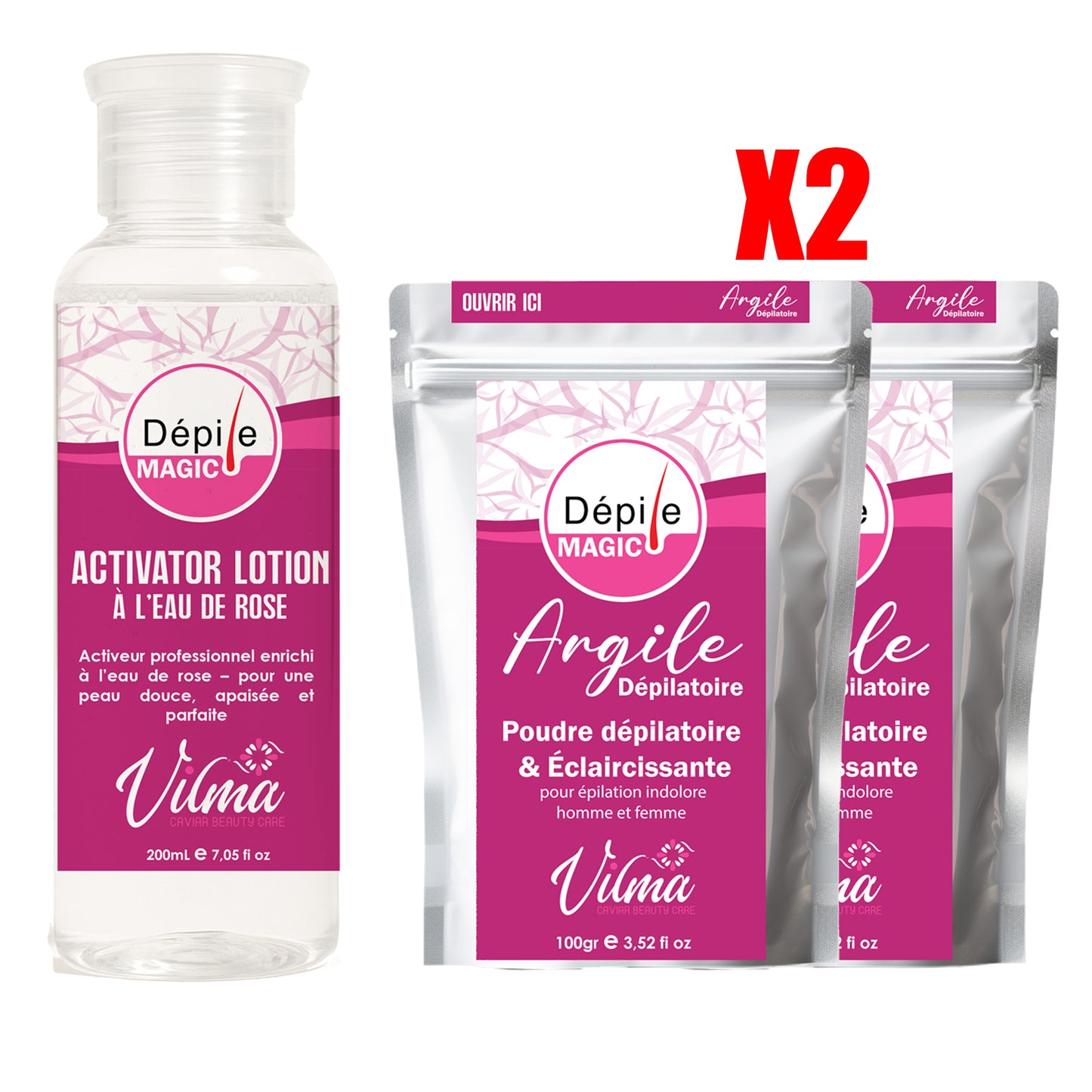 Argile Dépilatoire Dépile magic et Activator Lotion (2 SAC )