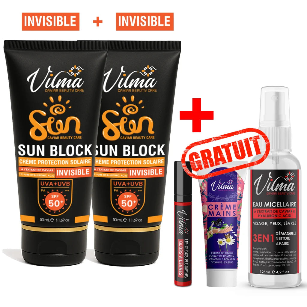 2 Ecran Solaire Invisible – SPF 50++GLOSS +  creme a main + eau micellaire cadeaux