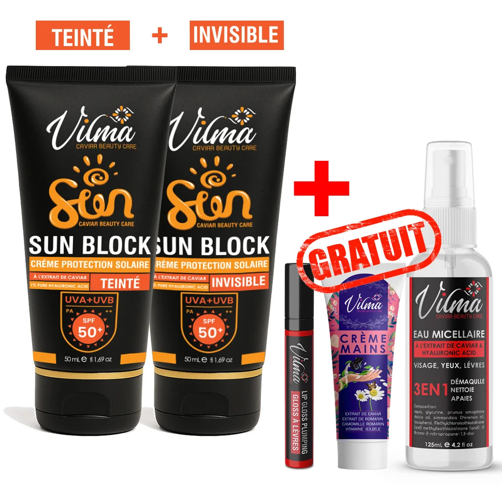 2 Ecran Solaire Invisible et Teinté Beige – SPF 50++GLOSS +  creme a main + eau micellaire cadeaux