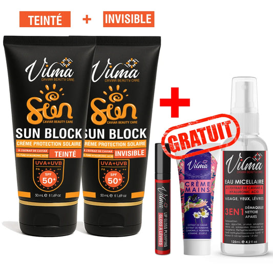 2 Ecran Solaire Invisible et Teinté Beige – SPF 50++GLOSS +  creme a main + eau micellaire cadeaux