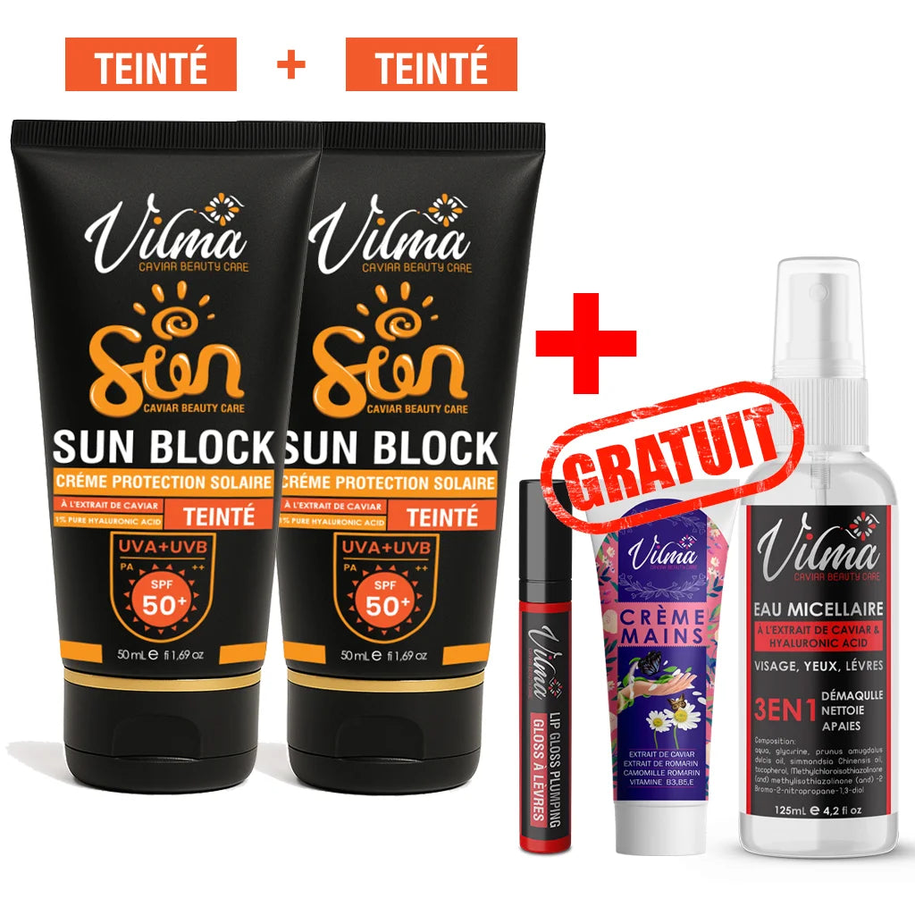2 Ecran Solaire Teinté Beige – SPF 50++GLOSS +  creme a main + eau micellaire cadeaux