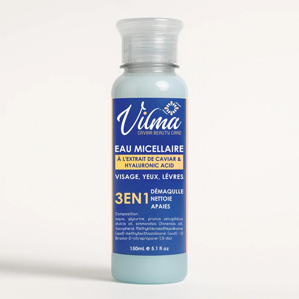 Eau Micellaire 3-en-1 – Caviar & Acide Hyaluronique – Visage, Yeux, Lèvres